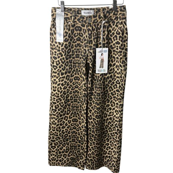 Telepatia Denim - NEW Telepatia Leopard Print Jeans Women 25 Brown Tan  Wide Leg Low Rise Casual